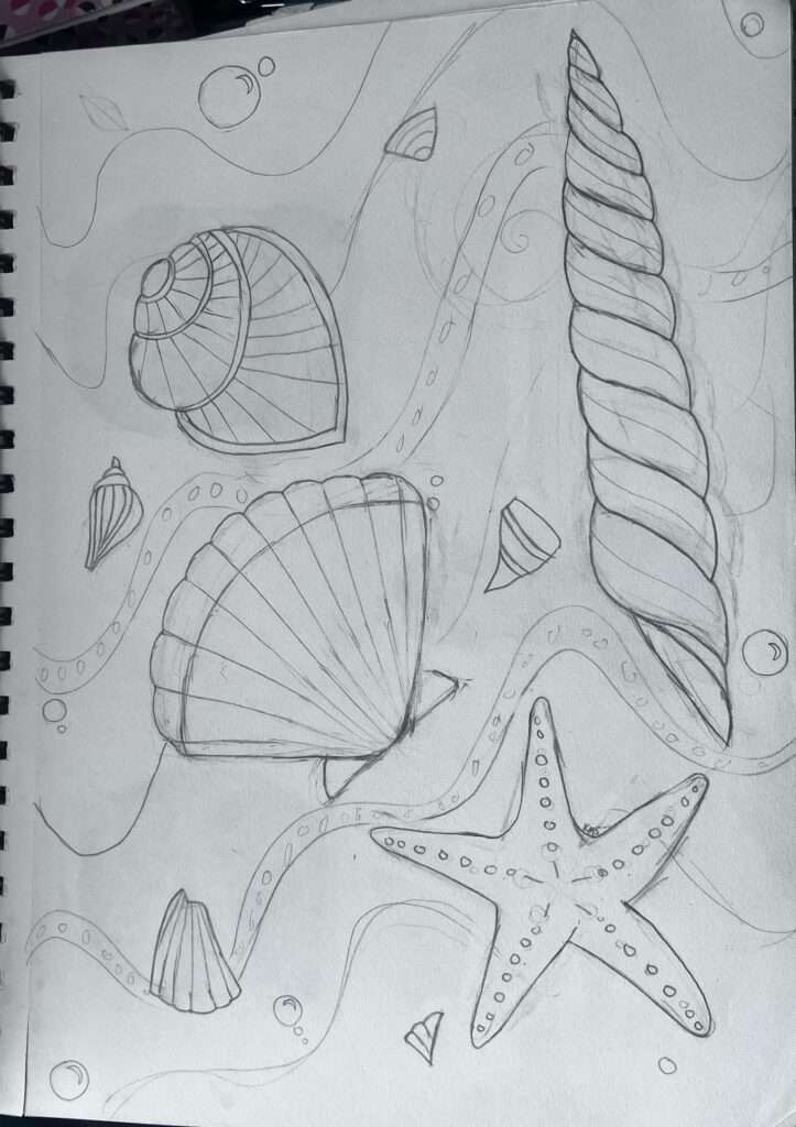 Beach, seashells drawing inspo